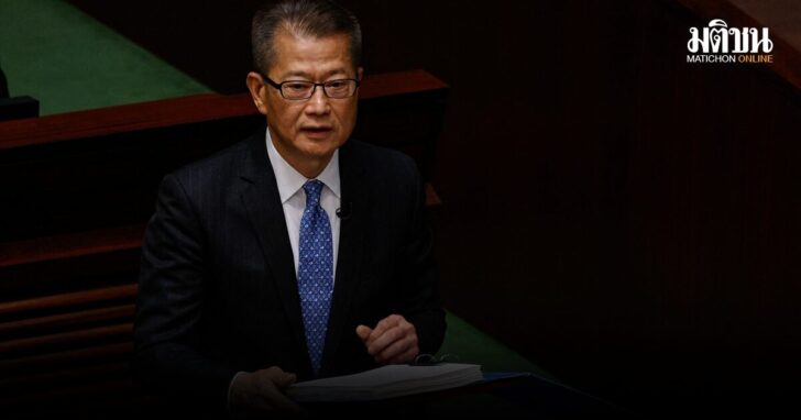 Hong Kong's Finance Secretary Paul Chan delivers the annual budget address at the Legislative Council in Hong Kong