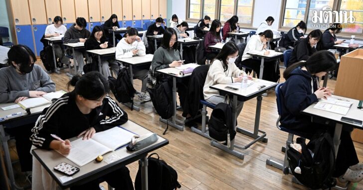 FILE PHOTO: South Korean students wait to take the annual College Scholastic Ability Test at a school in Seoul