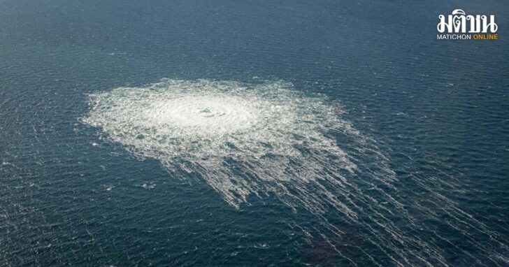 FILE PHOTO: Gas bubbles from the Nord Stream 2 leak reaching surface of the Baltic sea in the area shows disturbance of well over one kilometre diameter near Bornholm