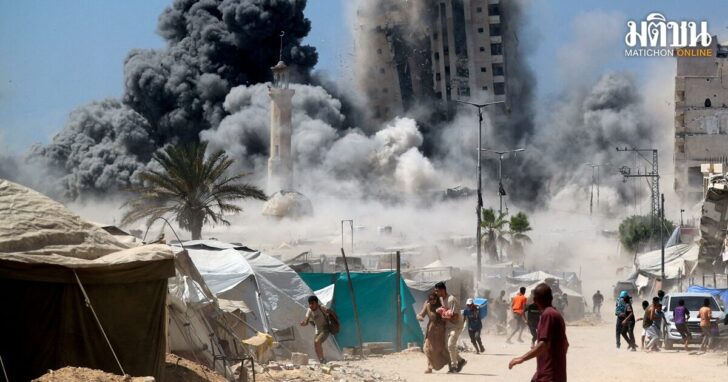 Israeli strike hits the 15-story Mushtaha Tower in Gaza City