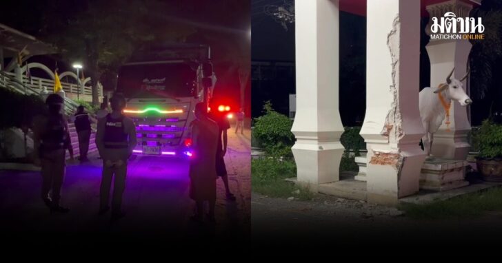เมาขับรถบรรทุกพุ่งชนซุ้มประตูวัด