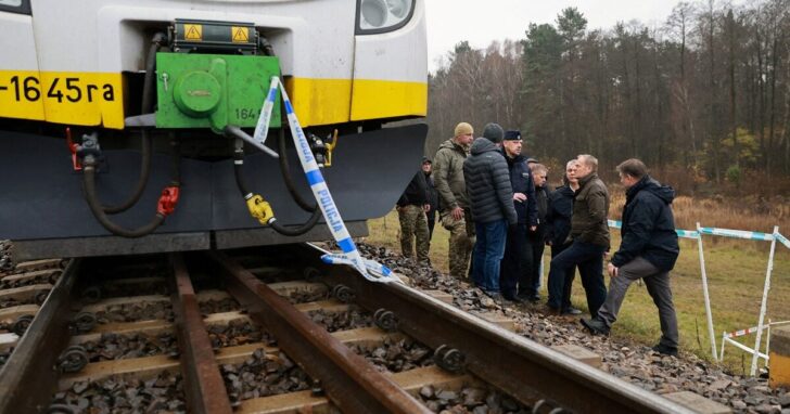 Polish PM Tusk visits blast site on railways of Warsaw-Lublin line in Mika