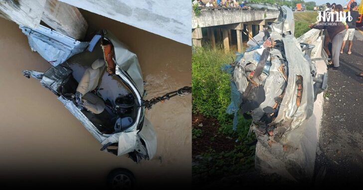 กระบะ ชนสะพาน ขาด 2 ท่อน ยังไม่รู้ชะตากรรมผู้โดยสาร ชุดประดาน้ำเร่งช่วยเหลือ