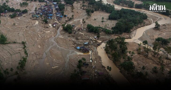 A drone view shows devastated area following deadly flash flood in Batang Toru, North Sumatra province