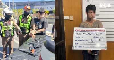 กระบะทะเบียนไม่ชัด ตร.เรียกตรวจ ผงะ พบซุกทั้งปืน-มีด มีประวัติพยายามฆ่า