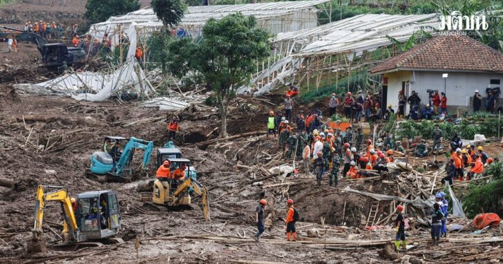 Landslide following heavy rains in Pasir Langu village, West Bandung regency, West Java province