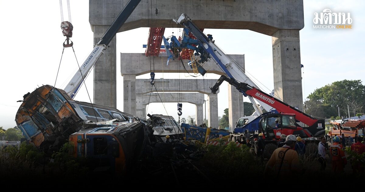 รฟท.ฟ้องผู้รับเหมา เครนตกใส่รถไฟ ปชช.ตาย-เจ็บอื้อ เสียหายกว่า 100 ล้าน คาด 7 วันกู้รางเดินรถได้