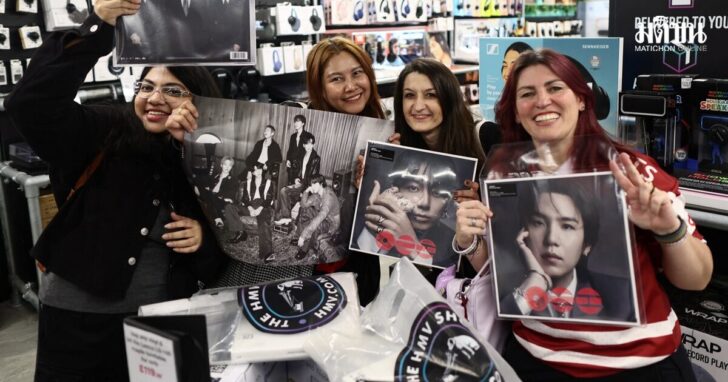 BTS fans gather at London's HMV on Oxford Street for the release of the Kpop boy band's new album