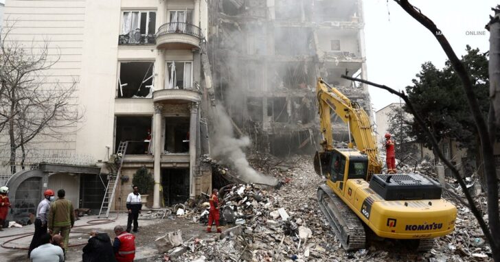 A view of a residential building damaged by a strike, Tehran