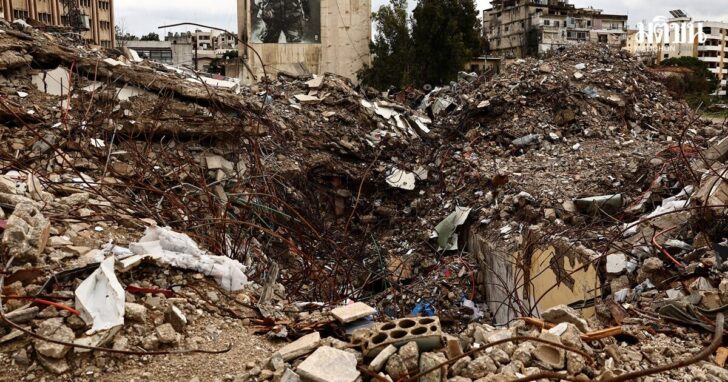 Rubble lies at a site damaged in an Israeli strike, amid escalating hostilities between Israel and Hezbollah, as the U.S.-Israeli conflict with Iran continues, in Nabatieh
