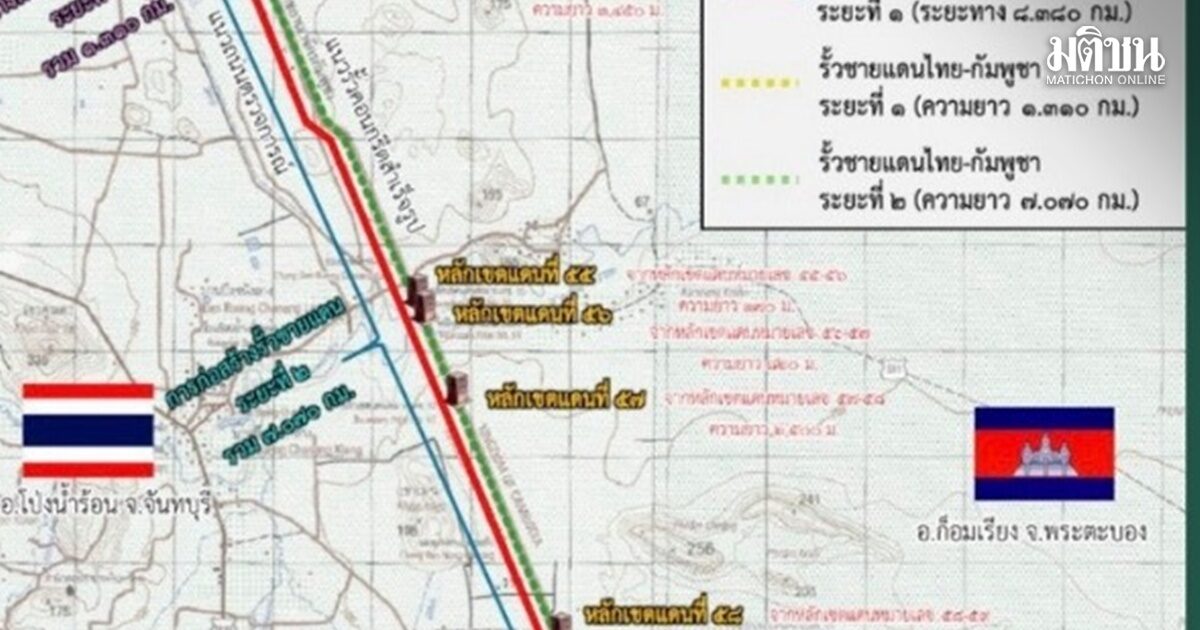 พร้อมแล้ว! นำร่องรั้วชายแดนไทย-เขมร ที่โป่งน้ำร้อน 1.3 กม. ปรับพื้นที่-ทำถนนเลียบรั้ว