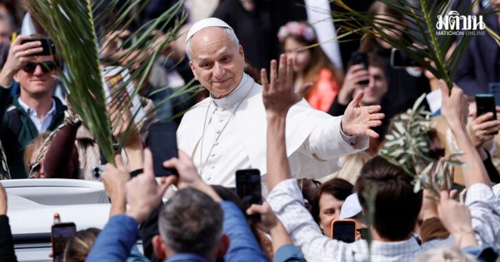 Pope Leo leaves after Palm Sunday service at the Vatican