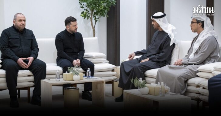 Sheikh Mohamed bin Zayed Al Nahyan, President of the United Arab Emirates, meets with Volodymyr Zelenskiy, President of Ukraine