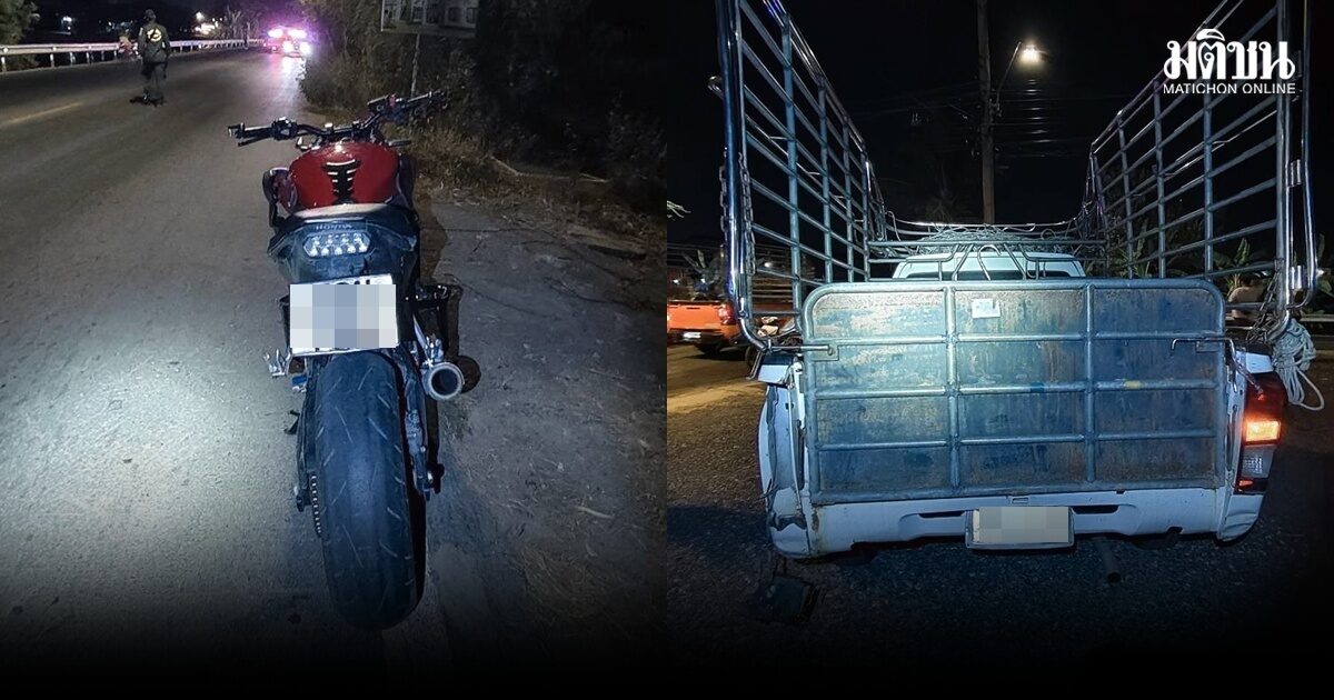 สลด กระบะกำลังเลี้ยวเข้าซอย หนุ่มขับบิ๊กไบค์ มองไม่เห็น พุ่งชนร่างกระเด็น ถูกปาเจโรชนซ้ำ ดับคาที่