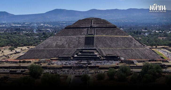 FILE PHOTO: A drone view of visitors at the archaeological site of Teotihuacan as they gather to welcome the spring equinox