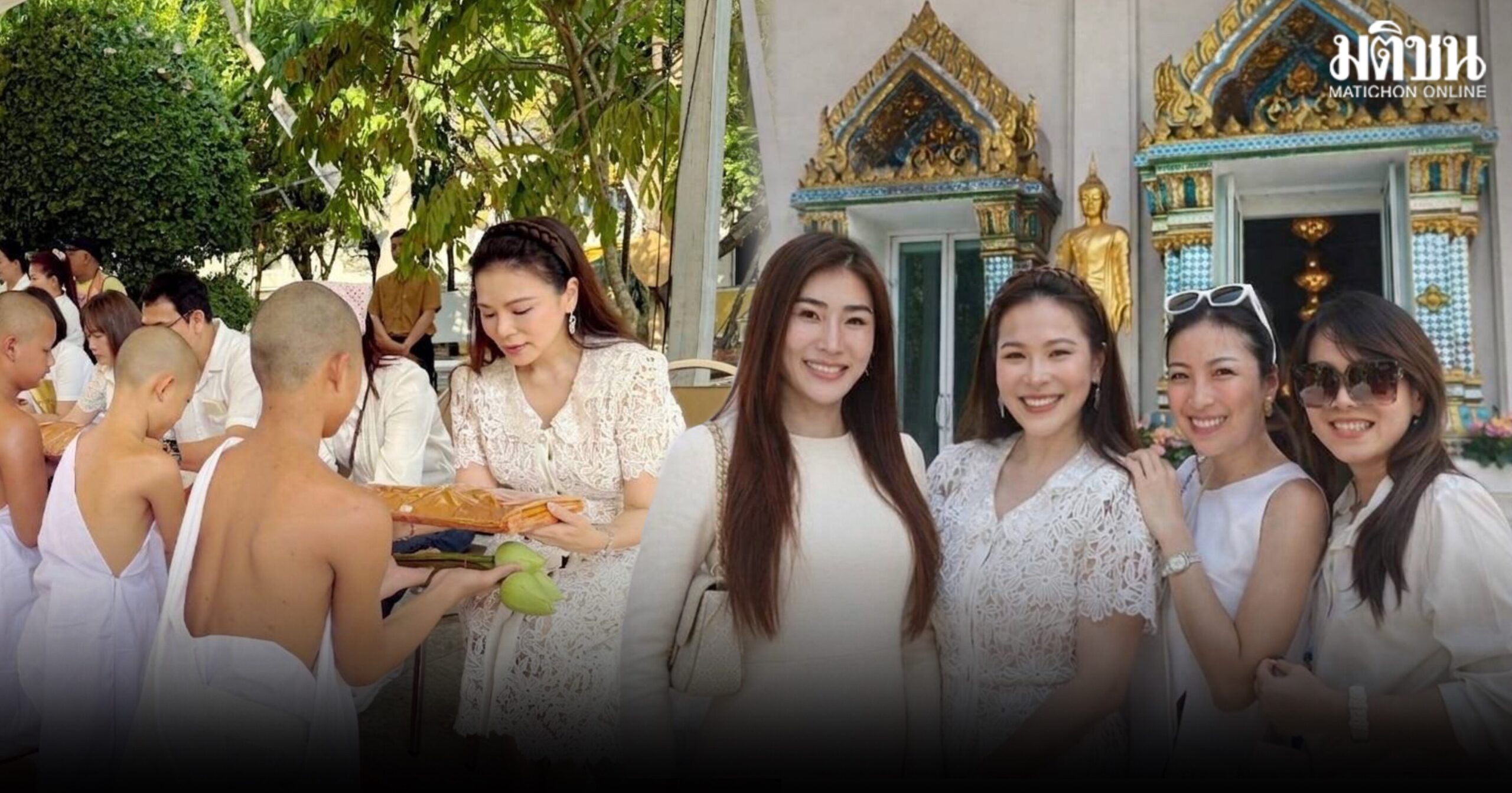 เจง ภรรยา พีท ทองเจือ พร้อม ดร.เจนีตา ร่วมบุญใหญ่โครงการบรรพชาสามเณร ที่วัดธาตุทอง