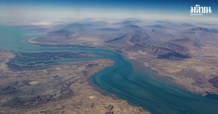 FILE PHOTO: An aerial view of the island of Qeshm, separated from the Iranian mainland by the Clarence Strait, in the Strait of Hormuz
