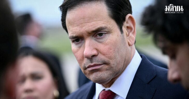 US Secretary of State Marco Rubio speaks to the press following a G7 Foreign Ministers' meeting with Partner Countries before his departure at the Bourget airport