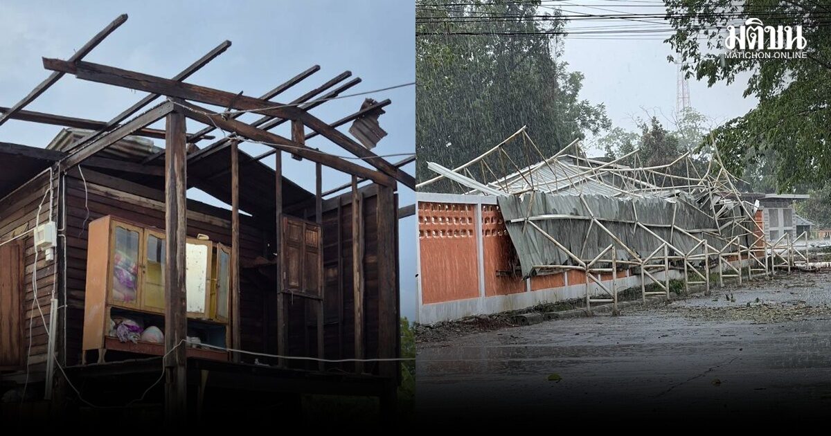 พายุฤดูร้อนถล่มชัยภูมิ เสาไฟฟ้าล้ม หอประชุมที่ว่าการอำเภอเสียหายหนัก-บ้านพังนับร้อยหลัง