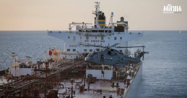 UK Royal Marine Commandos take part in a maritime interdiction operation on the vessel SMYRTOS off the south coast of England