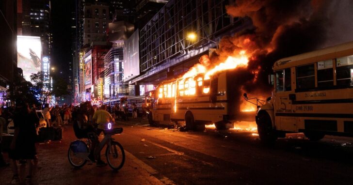 Knicks fans watch as World Cup shuttle burns outside Port Authority