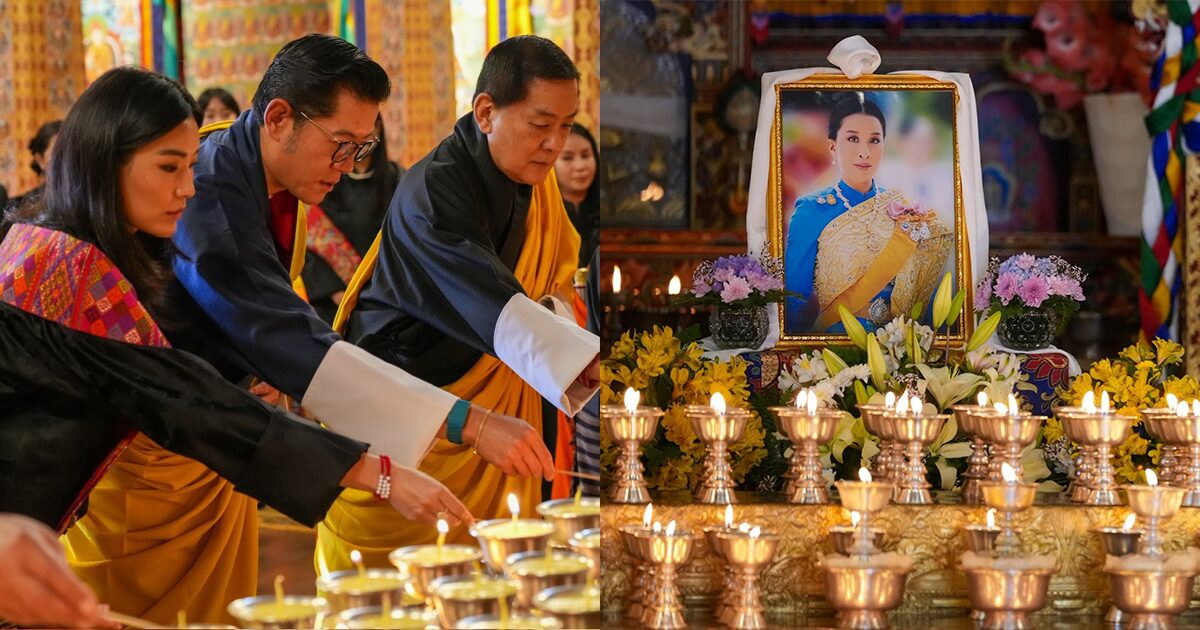 กษัตริย์จิกมี-พระราชินี แห่งภูฏาน ทรงจุดดวงประทีป 1,000 ดวง อาลัย เจ้าฟ้าพัชรกิติยาภา