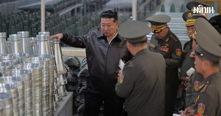 North Korean leader Kim Jong Un inspects a munitions factory