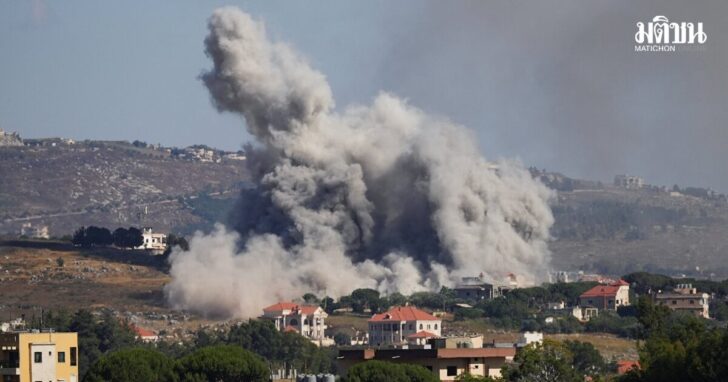 Smoke billows from southern Lebanon following an Israeli strike, as seen from Nabatieh