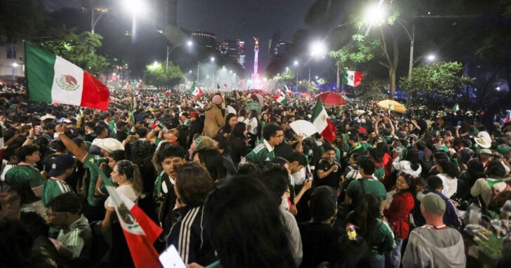 Fans celebrate after the 2026 FIFA World Cup match between Mexico and South Korea in Mexico City
