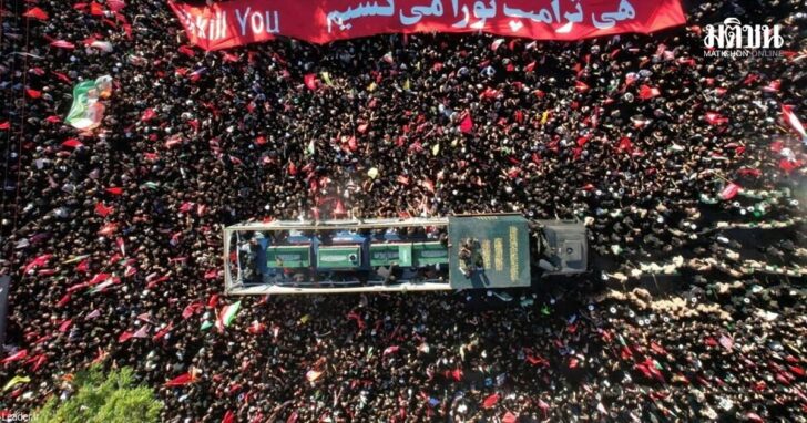Vehicle transports the coffin of Iran's late Supreme Leader Ayatollah Ali Khamenei, who was killed on February 28 in Israeli and U.S. airstrikes, and coffins of his family members, on the day of their burial, in a culmination of a mass funeral, in Mashhad