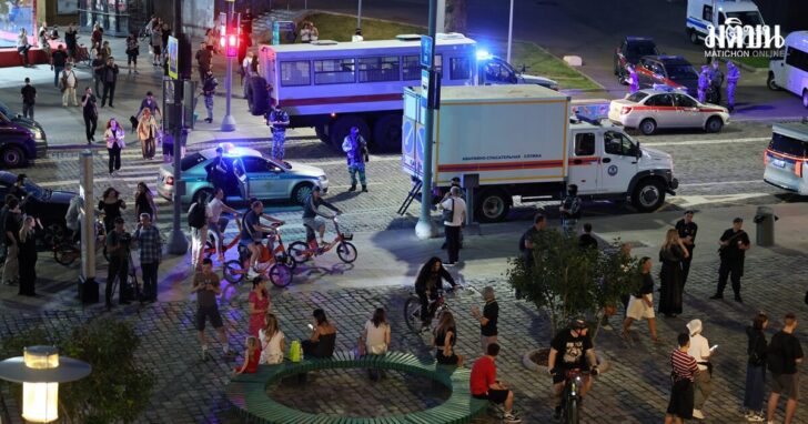 The site of an explosion at a restaurant in Moscow