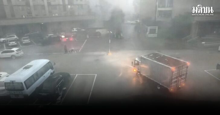 A truck is overturned by strong winds as Typhoon Dolphin makes landfall, in Wenzhou