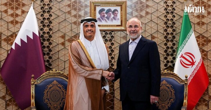 Iranian Parliament Speaker Mohammad Bagher Ghalibaf meets with Qatari Prime Minister and Foreign Minister Mohammed bin Abdulrahman Al Thani, in Tehran