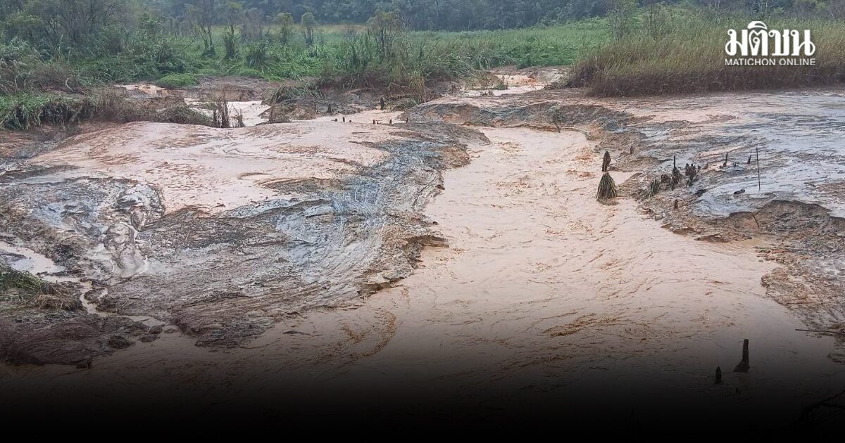 ทองผาภูมิ น้ำป่าทะลักท่วม ต.ชะแล บ่อกักตะกอน เหมืองสองท่อ พังถล่ม หวั่นแม่น้ำปนเปื้อน
