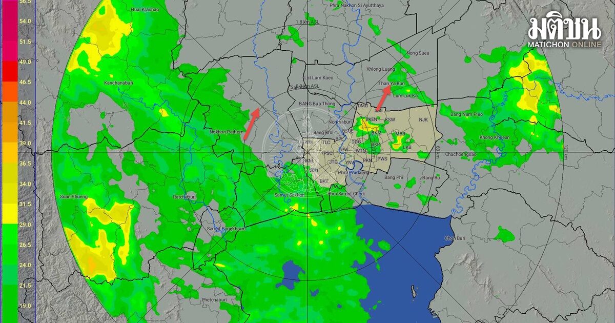 กรุงเทพฯ เช้านี้ กลุ่มฝนกำลังมา ไม่หนัก แต่นาน ระดับน้ำคลองยังสูง เคหะร่มเกล้า ยังอ่วม