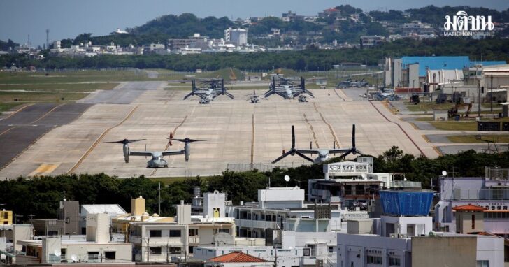 FILE PHOTO: U.S. Marine Corps MV-22 Osprey aircrafts are seen at the U.S. Marine Corps' Futenma Air Station in Ginowan on Japan's southernmost island of Okinawa